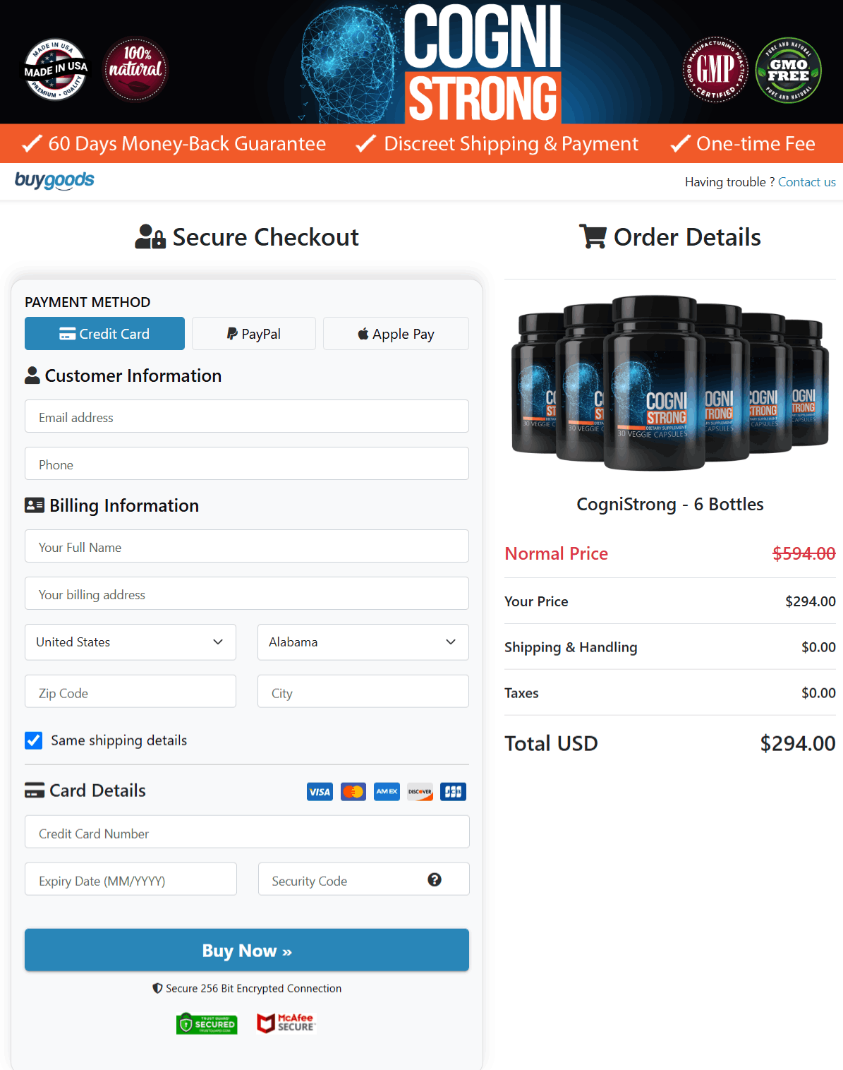 CogniStrong secure checkout page
